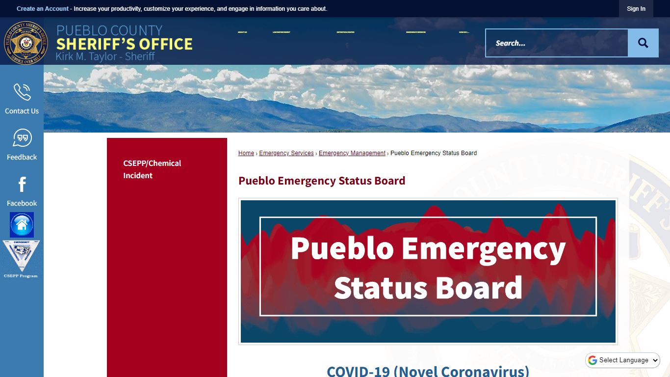 Pueblo Emergency Status Board - Pueblo County Sheriff's Office