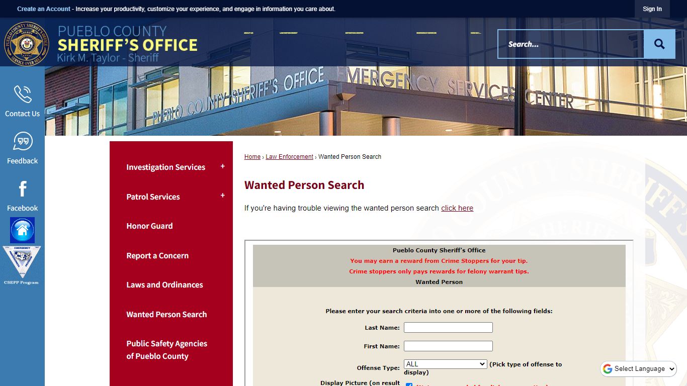 Wanted Person Search - Pueblo County Sheriff's Office